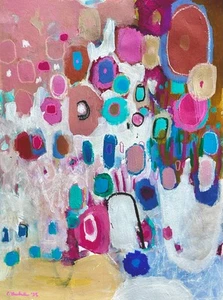 Emilia Bachelier Pink Abstract Painting 9x12” Original on Paper - Picture 1 of 4