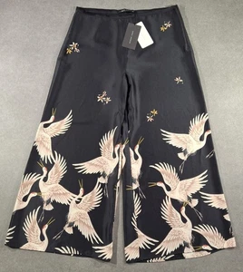 BNWT ZARA Woman Oriental Bird Trousers Culottes UK/EU XL Extra Large W31 L26 - Picture 1 of 16