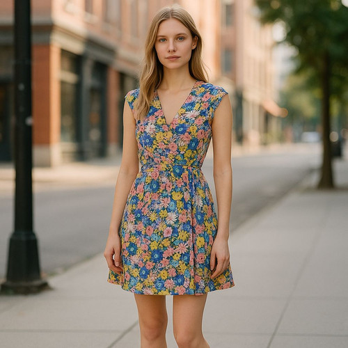 VETEMENTS Abito senza maniche Eliot 100% seta pastello primavera estate floreale avvolgente davanti taglia 4