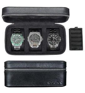 3 Watch Travel box Real Top-grain Leather, Three Watches Storage Organizer Ro... - Picture 1 of 8