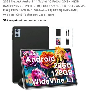 Android 14 Tablet 10 Pollici 20(6+14)GB RAM+128GB ROM(TF 2TB), Octa Core 1.8 Ghz - Afbeelding 1 van 24