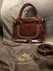 Patricia Nash Brown Handbag With Gold Studded Front Flap Pocket And Tassel - Picture 1 of 9