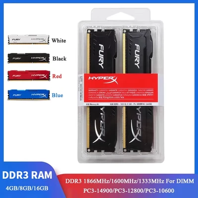HyperX Fury DDR3 8GB 16GB 1866/1600/1333MHz Desktop RAM PC3-12800 240Pin - Immagine 1 di 4