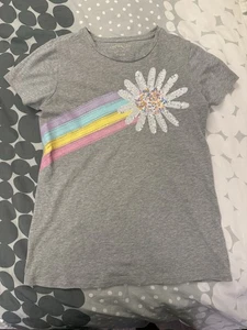 J.Crew Crewcuts Girls’ Sequin Daisy Rainbow Graphic Tee Sz. 14 *free shipping* - Picture 1 of 8