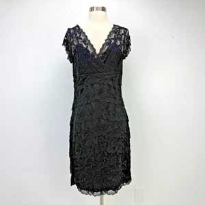 Marina Beaded Black Lace Tiered Dress Sz 10 Cocktail Y2K Dark Romantic Goth Vamp - Picture 1 of 16