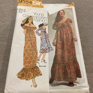 Simplicity 9354 70s Boho Peasant Dress 3 Styles Sz 14 Bust 36 Cut Hippie Ruffle - Picture 1 of 4
