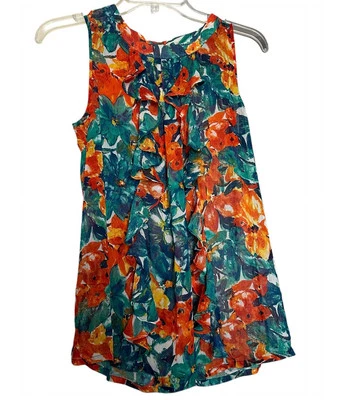Duro Olowu Top Womens S Floral Hawaiian Print Blouse Ruffle Sheer Sleeveless - Image 1 of 4