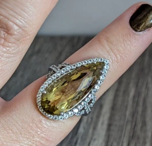 Estate 10k Citrine Yellow CZ Halo Pear Shaped Ring Size 7 - Picture 1 of 5
