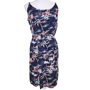 Tropical Print Dress By Natural Reflections in Navy & Melon Fully Lined Size Lar - Picture 1 of 9