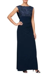 ALEX EVENINGS 14P Navy Lace Top Draped Back Empire Gown NWT $199 - Picture 1 of 2