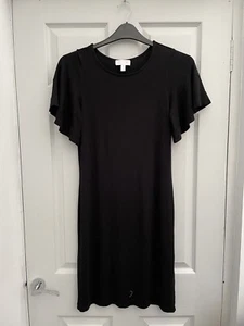 The White Company Black Viscose Jersey Short Fluted Sleeve Midi Dress Sz 10 Mint - Picture 1 of 5
