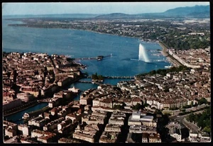 Geneva Fountain Aerial View Switzerland Postcard - Picture 1 of 2