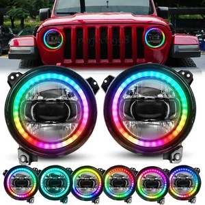 Pair For Jeep Wrangler JL Gladiator JT RGB 9" Chasing Halo LED Headlights DRL - Bild 1 von 13