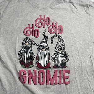 Vtg Ho Ho Ho Pink Gnome Shirt ComicChristmas Gardening White T Shirt UnisexLarge - Picture 1 of 4