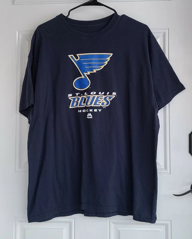 St. Louis Blues Hockey Majestic Navy Blue Tee Shirt Sz XL Cover