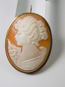 Antike Brosche vintage Gemme Cameo Muschelkamee Damen Portrait 925er Silber - Picture 1 of 10