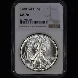 1988 $1 SILVER AMERICAN EAGLE ✪ NGC MS-70 ✪ PLAIN BROWN LABEL 005 ◢TRUSTED◣ - Picture 1 of 2