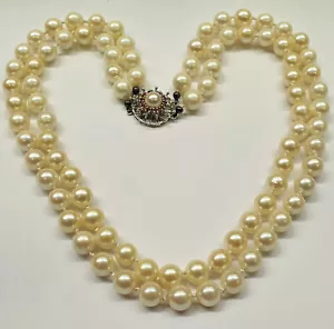Perlenkette Perlencollier 585er Weißgold Verschluß 14 Kt Akoya Perlen Rubin - Picture 1 of 7