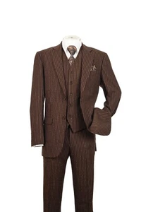 New Men's 3 piece w/ Vest Classic Luxurious Wool Feel Suits 2-Button Pinstriped - Picture 1 of 15