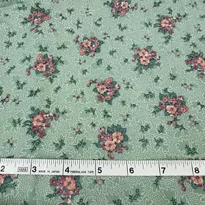 Vtg Wamsutta OTC Green Floral Fabric 34" x 43" Peach Pink Mauve Quilt Craft Sew - Picture 1 of 6