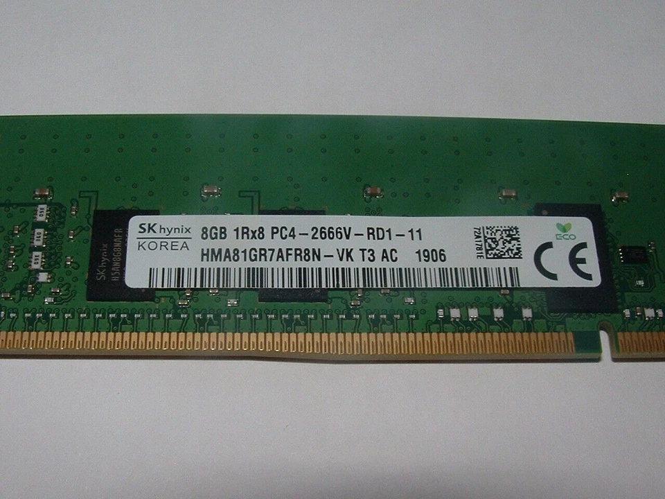 Memoria de servidor SK Hynix 8 GB PC4-2666V 1Rx8 ECC RAM HMA81GR7AFR8N-VK probada Foto 1 de 1