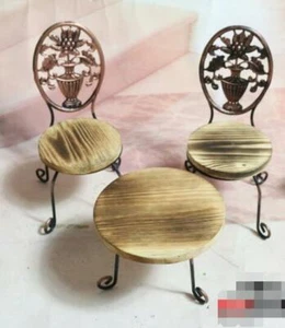 Table+2 Chairs Set Dollhouse Room Items Retro Mini Chair Set Sitting Chair Outdo - Picture 1 of 6