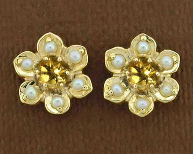 Aretes margarita margarita citrino natural y perla oro 9K genuino E042 Foto 1 de 1
