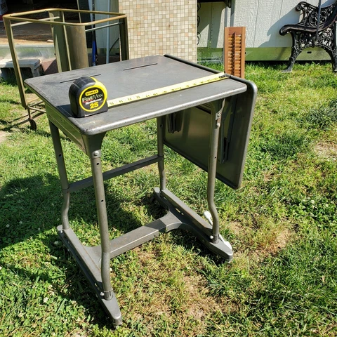 Vtg MASO CHICAGO Metal Typewriter Stand Desk Drop Leaf Table casters Cover