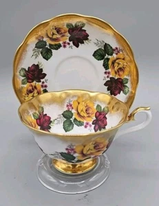 Royal Albert RED & YELLOW ROSES Floral Cup & Saucer TREASURE CHEST Series - Picture 1 of 6