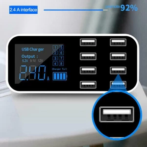 USB 8 Multi-Port Adapter Desktop Wall Charger Smart LED Display Charging Sta.NS - Zdjęcie 1 z 10