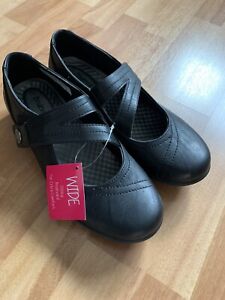 New Ladies Black Shoes Work, Casual Wide Fitting 7EE