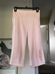 Adidas Vintage Girls Medium Capri Jersey Track Pants 3 Stripes Cropped Elastic - Picture 1 of 3