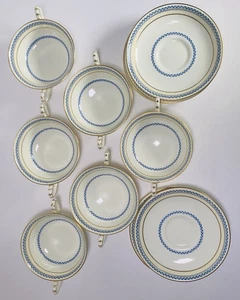 Vintage Royal Doulton The Repton 6 Suppentassen, 6 Untertassen Blue Laurel Gold V1717 - Bild 1 von 9