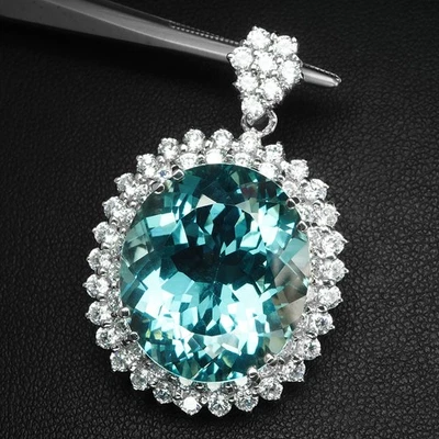 Preciosos colgantes de doble halo de plata de ley 925 de 28,02 quilates aguamarina azul cielo Foto 1 de 4