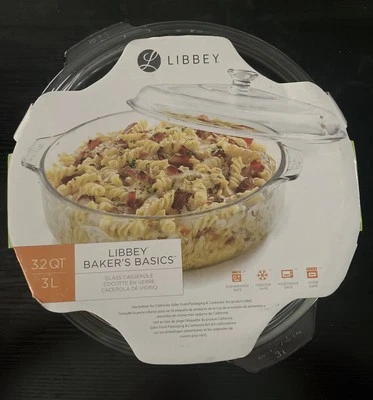 New Libbey Covered Glass Casserole Serving Dish w/ Cover 3.2 quart Bakers Basics - Image 1 of 2