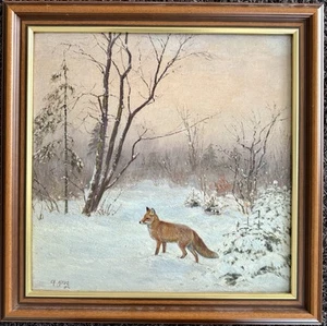 Christian Haug (1878–1942) – Fuchs in Winterlandschaft, Öl auf Hartfaserplatte - Bild 1 von 4
