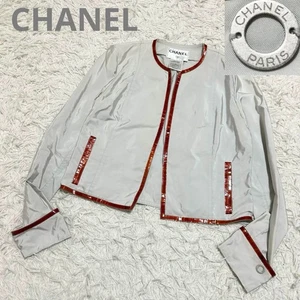 CHANEL, Collarless Jacket, Polyamide, Patent Leather Piping, Logo Metal, Used - Picture 1 of 18