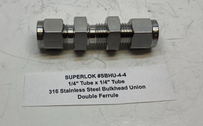 SUPERLOK  1/4" Tube x 1/4" Tube Stainless Steel Bulkhead Union (400-61) - Image 1 of 4