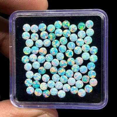 25 Pcs Australian Opal 3mm Round Cabochon AAA Quality Lab Created Gemstones Lot - Image 1 of 4