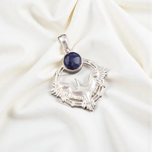 Rare Natural Sodalite Gemstone 925 Sterling Silver Wedding Pendant 1.43" For Her - Picture 1 of 6