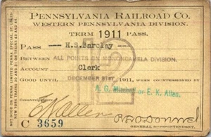 1911 Pennsylvania Railroad Co Employee Railway Pass Barclay - Picture 1 of 2