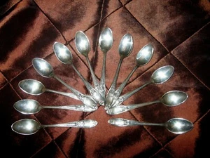  Very Rare 12pc Set AMSTON Colonial Rose Sterling Silver Demitasse Spoons -1932 - Picture 1 of 12