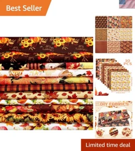 Colorful 10-Piece Thanksgiving Fabric Squares - Perfect for Quilting & Crafts - Picture 1 of 8