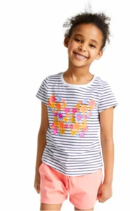John Lewis & Partners Girls Flutter Butterfly Stripe T-shirt in Ivory/Navy - Picture 1 of 1