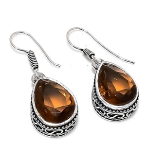 Hessonite Garnet Gemstone Handmade 925 Sterling Silver Jewelry Earring Sz 1.2" - Picture 1 of 1