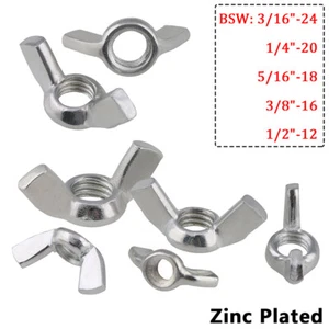 BSW 3/16" 1/4" 5/16" 3/8" 1/2" Butterfly Wing Nuts DIN 315 Zinc Plated Imperial - Picture 1 of 5