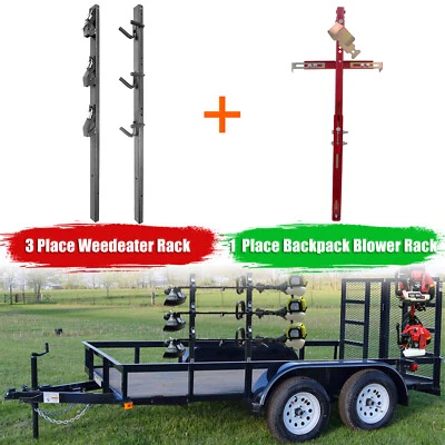 SUVWINNER 3 Place Weedeater Rack and 1 Place Backpack Blower Rack for Open Trailer 2 Pack