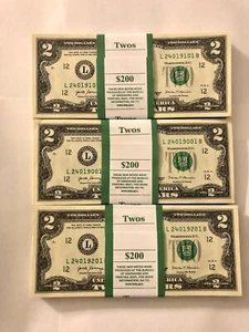 20 Pcs Crisp Absolutely New 2 Dollar Consecutive Bills Uncirculated 2017 - Picture 1 of 2
