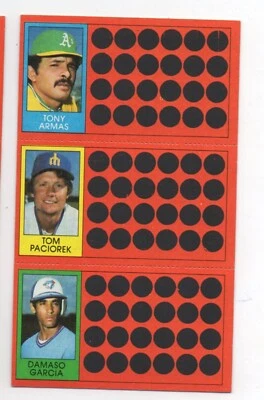 1981 Topps Baseball Scratch Off Tony Armas Tom Paciorek Damaso Garcia - Image 1 of 2