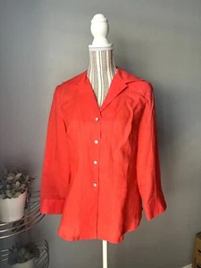 EUC Jones New York Tomato Red 100% Linen Top Women's Size 10 - Picture 1 of 6
